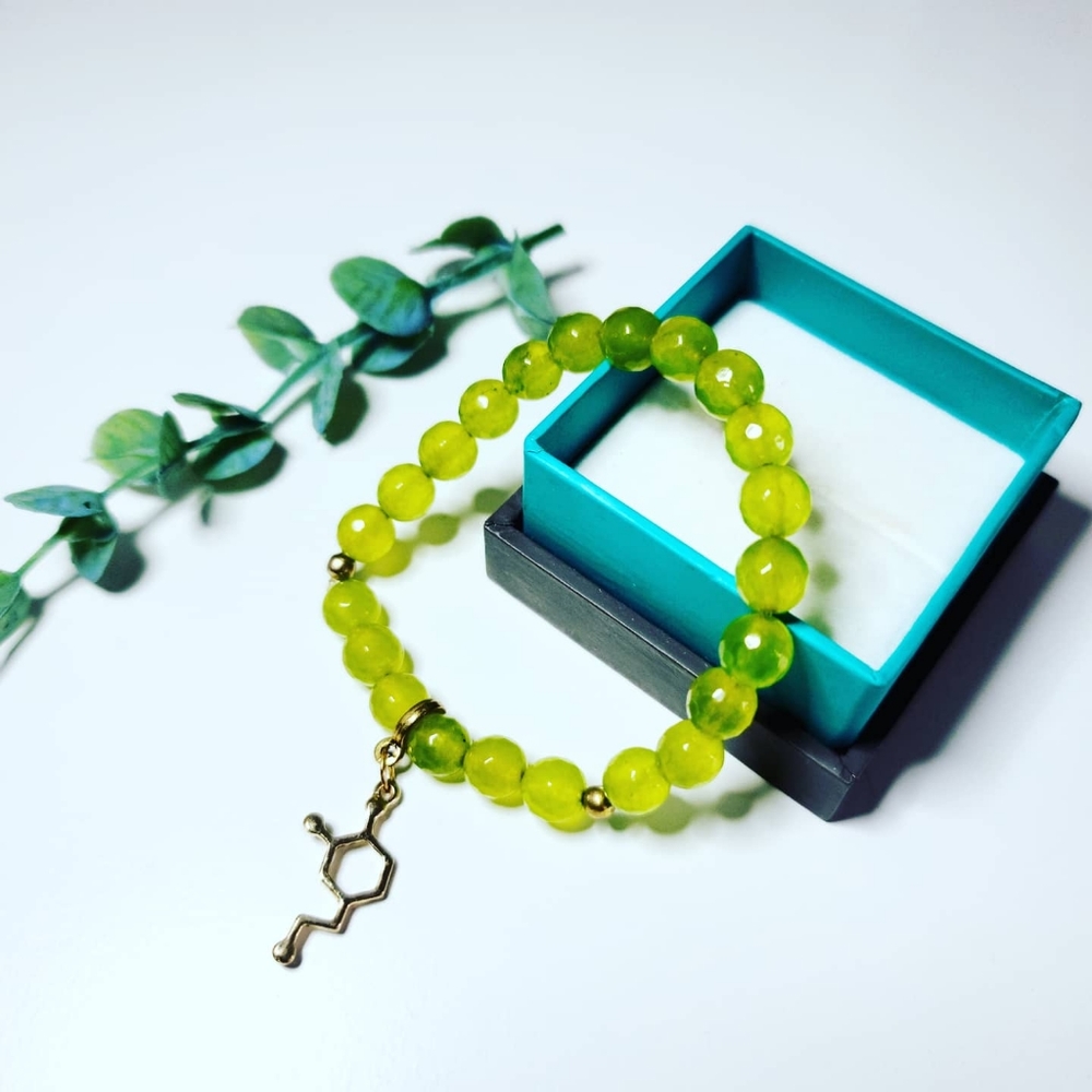 Lime Quartz Dopamine molecule charm bracelet